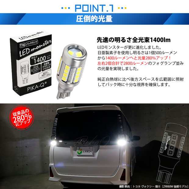 トヨタ ヴォクシー (80系 後期) 対応 LED バックランプ T16 LED monster 1400lm ホワイト 6500K 2個 後退灯 11 -H-1の通販はau PAY マーケット - ピカキュウ【車用LEDバルブ専門店＆サウナ用品】 | au PAY マーケット－通販サイト