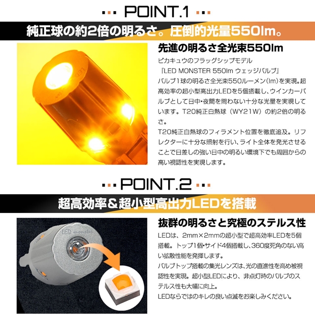 トヨタ プリウスα (40系 後期) 対応 FR ウインカーランプ MONSTER 550lm アンバー 2個 5-D-7