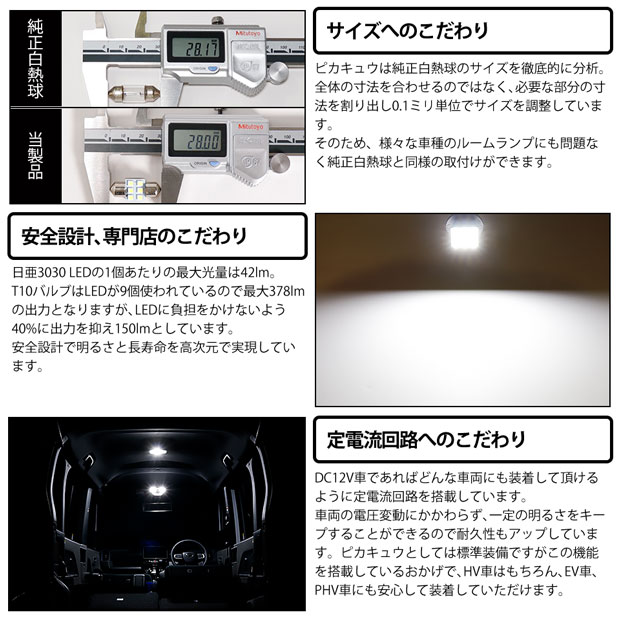 ダイハツ タントカスタム (LA600S/LA610S 前期) 対応 LED フロントルームランプ用LEDバルブ3点セット 11-H-30