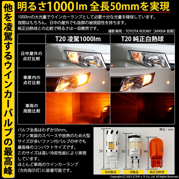ダイハツ タントカスタム (LA650S/660S) 対応 LED ハイフラ防止 Rウインカーランプ T20S 凌駕-RYOGA1000- 1000lm アンバー 2個 11-J-1