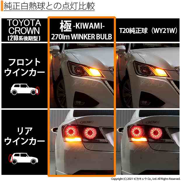 トヨタ クラウン (210系 後期) 対応 LED FR ウインカーランプ T20S 極-KIWAMI- 270lm アンバー 1700K 2個  6-A-3の通販はau PAY マーケット - ピカキュウ【車用LEDバルブ専門店＆サウナ用品】 | au PAY マーケット－通販サイト