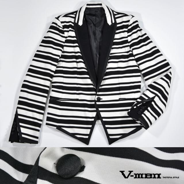 ジャケット テーラード ショート丈 スペンサー ボーダー 1釦 カット