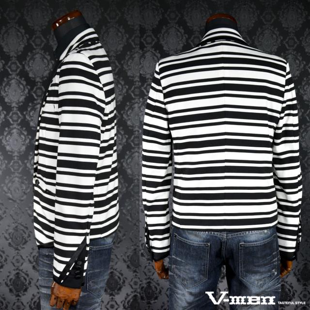 ジャケット テーラード ショート丈 スペンサー ボーダー 1釦 カットジャケット 衣装 イベント メンズ(ブラック黒ホワイト白) 952580 ジャケット テーラード ショート丈 スペンサー ボーダー 1釦 カット