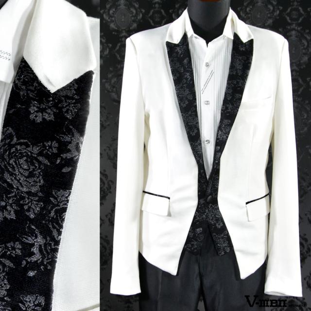 【Sale】カットジャケット テーラードジャケット 花柄 レイヤード スペンサー 1ボタン(ホワイト白) 952584の通販は 8,990円