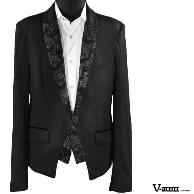 【Sale】カットジャケット テーラードジャケット 花柄 レイヤード スペンサー 1ボタン(ブラック黒) 952584の通販は 8,990円