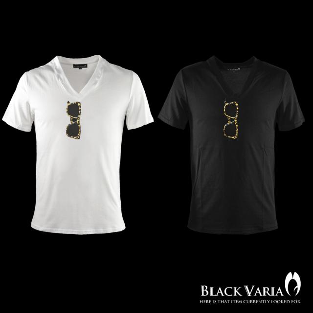 Tシャツ 半袖 Vネック サングラス だまし絵 ヒョウ柄 豹 眼鏡 メガネ メンズ ブラック黒 Zkk036の通販はau Pay マーケット ブラックバリア