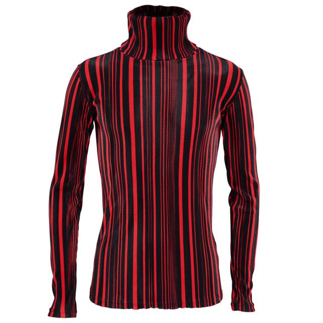 タートル アコーディオンプリーツ ランダムストライプ メンズ ピンタック 日本製 長袖 スリム ハイネック レッド赤ブラック黒 の通販はau Pay マーケット ブラックバリア