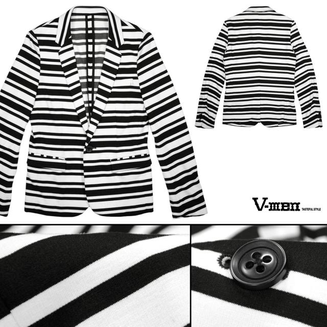 【美品】ノコオ−ノ ボーダージャケット白黒 　　　サイズ42 カットジャケット ボーダー メンズ ノッチドラペル シングル 1釦 長袖