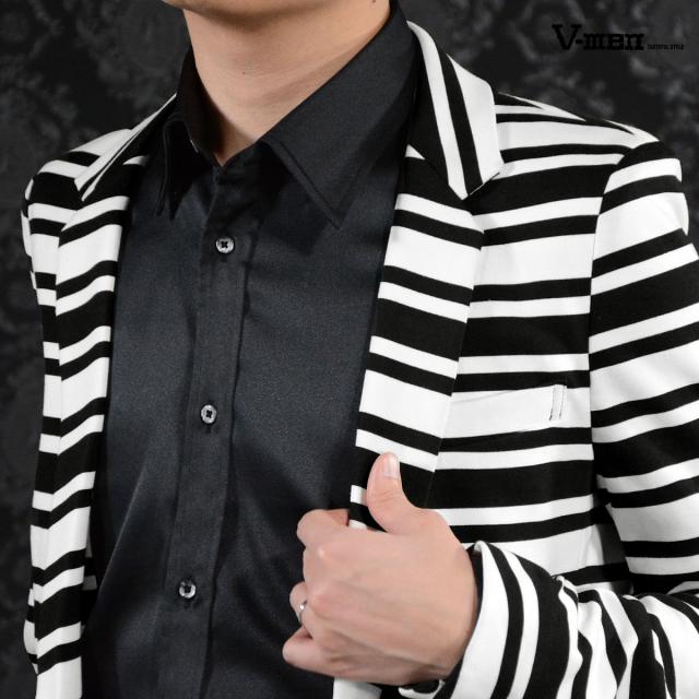 カットジャケット ボーダー メンズ ノッチドラペル シングル 1釦 長袖