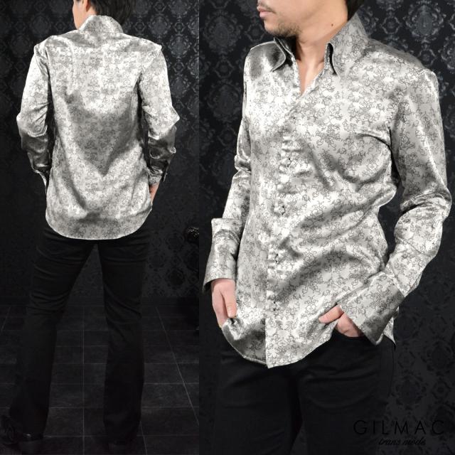 サテンシャツ ドレスシャツ 長袖 スキッパー アラベスク柄 メンズ ジャガード 無地 ボタンダウン 日本製 シルバー銀グレー灰 の通販はau Pay マーケット ブラックバリア