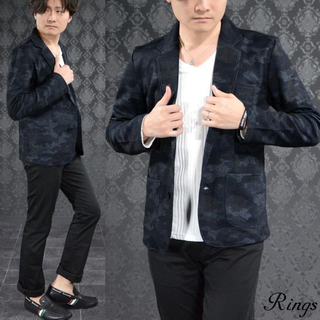 カットジャケット カモ柄 迷彩 メンズ テーラードジャケット 2釦 シングル 長袖 ストレッチ ネイビー紺ブラック黒 の通販はau Pay マーケット ブラックバリア