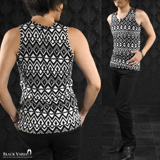タンクトップ 幾何学模様 メンズ ネイティブ柄 日本製 ストレッチ 細身 総柄 ジオメトリック ホワイト白ブラック黒 の通販はau Pay マーケット ブラックバリア
