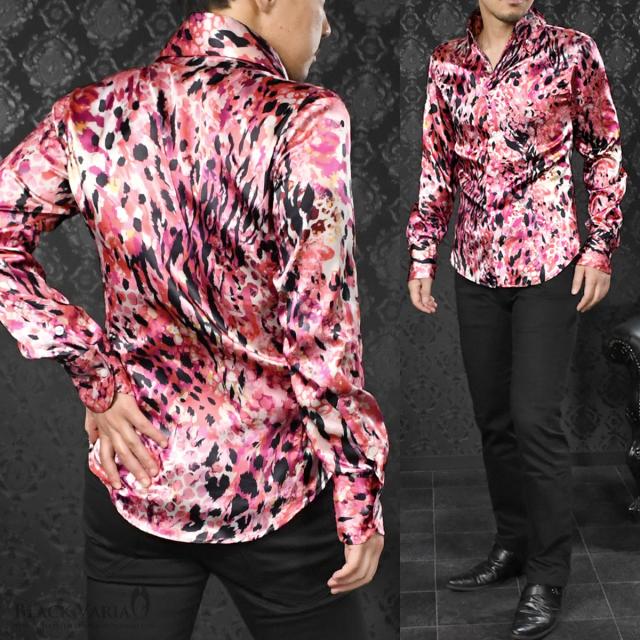 サテンシャツ ドレスシャツ 長袖 スキッパー レオパード柄 メンズ 日本製 ボタンダウン スリム ピンク桃 の通販はau Pay マーケット ブラックバリア