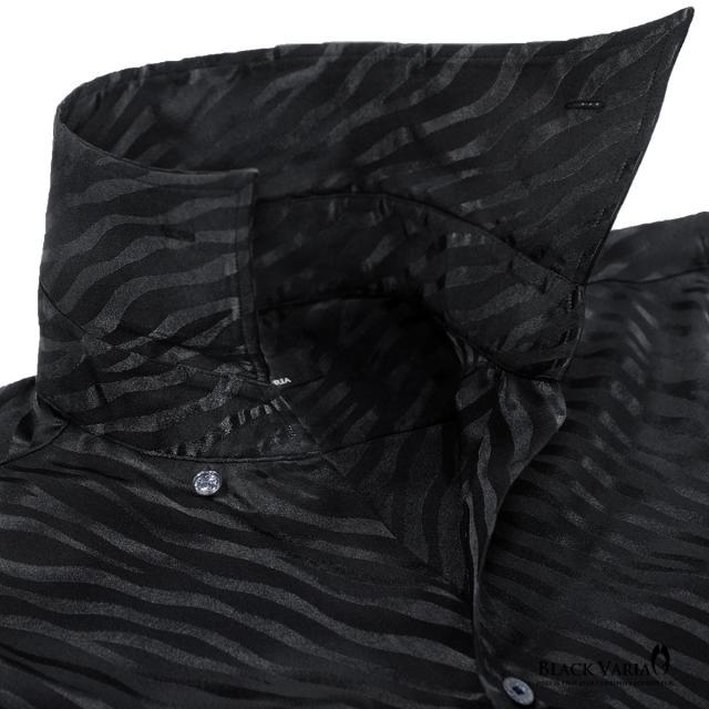 サテンシャツ ドレスシャツ スワロフスキー釦 スキッパー ゼブラ柄