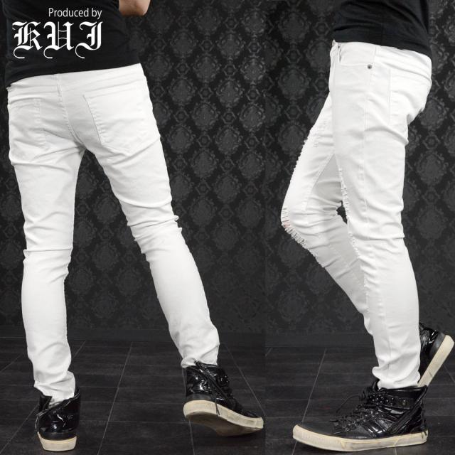 スキニーパンツ ダメージ加工 メンズ スリム タイト ストレッチ ボトムス ロングパンツ Mens ホワイト白 923の通販はau Pay マーケット ブラックバリア