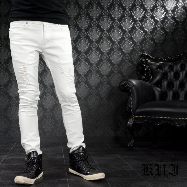 スキニーパンツ ダメージ加工 メンズ スリム タイト ストレッチ ボトムス ロングパンツ Mens ホワイト白 923の通販はau Pay マーケット ブラックバリア