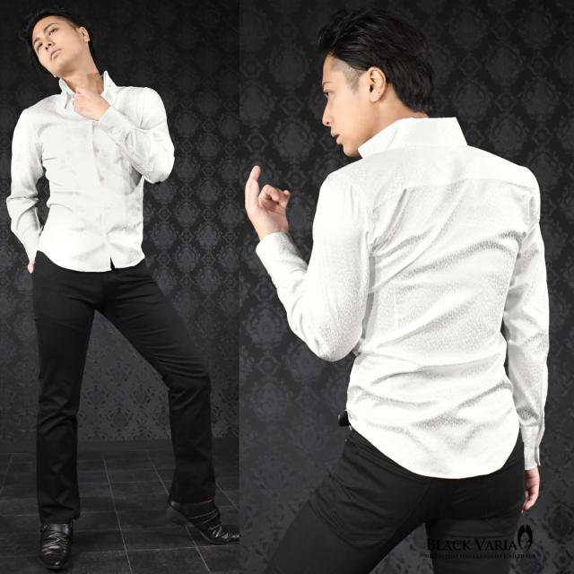 サテンシャツ スワロフスキー釦 ドレスシャツ スキッパー ヒョウ柄 豹