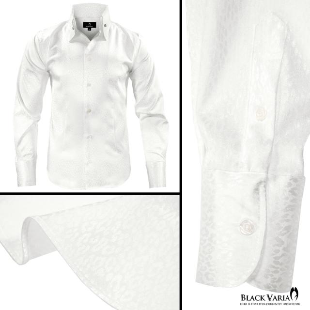 サテンシャツ スワロフスキー釦 ドレスシャツ スキッパー ヒョウ柄 豹