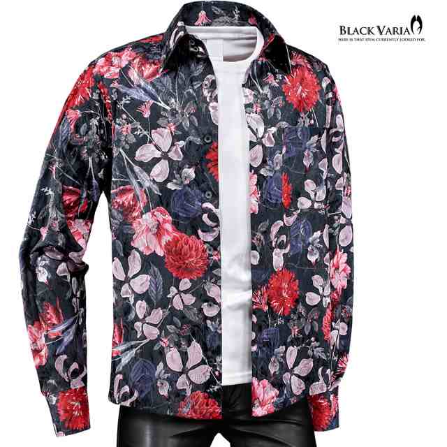 ショート丈シャツ サテンシャツ ドレスシャツ ドゥエボットーニ 花柄 大柄 長袖 ジャガード メンズ mens(ブラック黒レッド赤) 221250の通販は