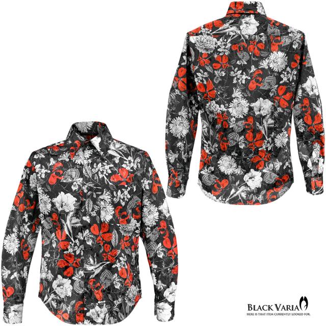 サテンシャツ ドゥエボットーニ 花柄 ドレスシャツ レギュラーカラー ジャガード メンズ(ブラック黒レッド赤) 221251 サテンシャツ ドゥエボットーニ 花柄 ドレスシャツ レギュラーカラー