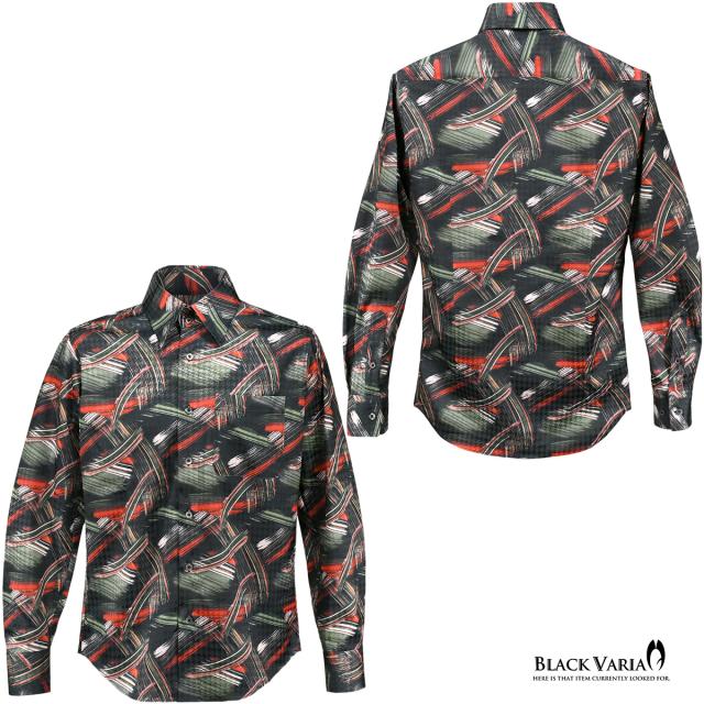 サテンシャツ ドゥエボットーニ 幾何学 筆模様 ドレスシャツ