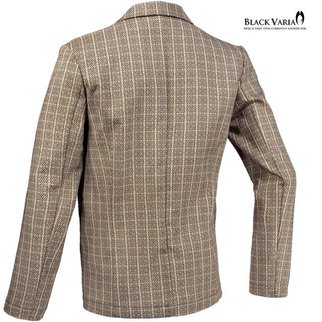 テーラードジャケット ジャガード 幾何学 ダイヤ柄 ストライプ メンズ 1釦 mens(ベージュブラウン茶ブラック黒) 232900
