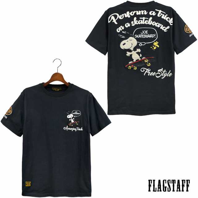 送料無料 フラッグスタッフ 半袖 Tシャツ 432035 黒 LL スヌーピー