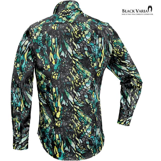 サテンシャツ ドゥエボットーニ ステンドグラス ドレスシャツ レギュラー ジャガード パーティー メンズ men(グリーン緑) 231901 サテンシャツ ドゥエボットーニ ステンドグラス ドレスシャツ