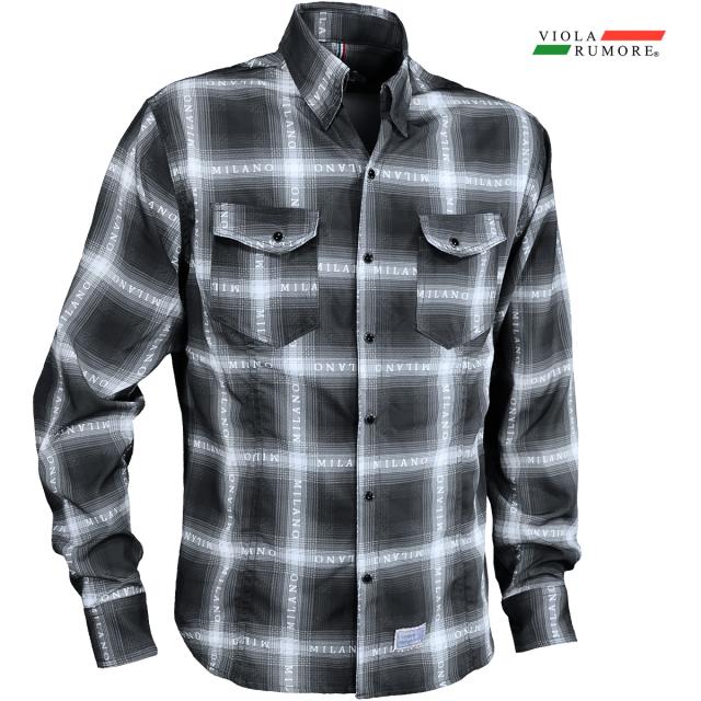 VIOLA rumore ヴィオラ ビオラ シャツ 長袖 ロゴ入りチェック柄 スキッパー スナップダウン メンズ(ブラック黒ホワイト白) 42112の通販は