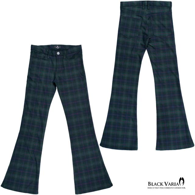 ベルボトム タータンチェック ブーツカット メンズ フレア ストレッチ