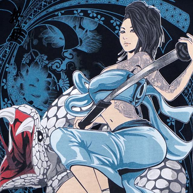 抜刀娘 ばっとうむすめ Tシャツ 長袖 クルーネック 穂乃花 和柄 刺繍 メンズ ロンT mens(ブラック黒) 233304 抜刀娘 ばっとうむすめ Tシャツ 長袖 クルーネック 穂乃花 和柄 刺繍