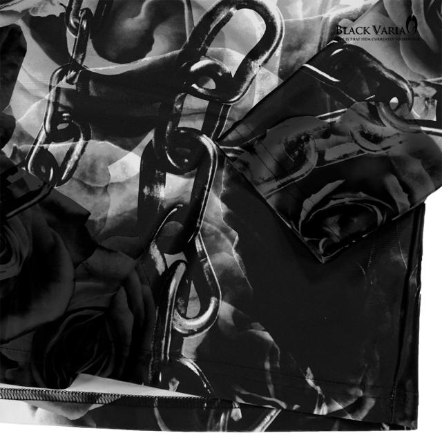 Tシャツ 長袖 Vネック 薔薇柄 チェーン柄 吸水速乾 総柄 日本製 ストレッチ スリム スポーツ 機能性素材 メンズ ロンT(ブラック黒) bv10ls Tシャツ 長袖 Vネック 薔薇柄 チェーン柄 吸水速乾 総柄 日本製