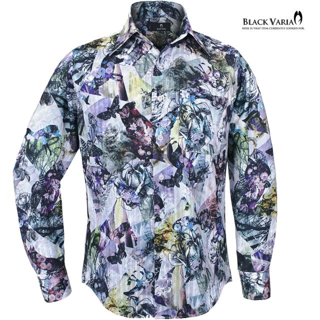 サテンシャツ ドゥエボットーニ レギュラーカラー ボタニカル柄 長袖 ドレスシャツ ジャガード(ホワイト白) 251100 サテンシャツ ドゥエボットーニ レギュラーカラー ボタニカル柄 長袖