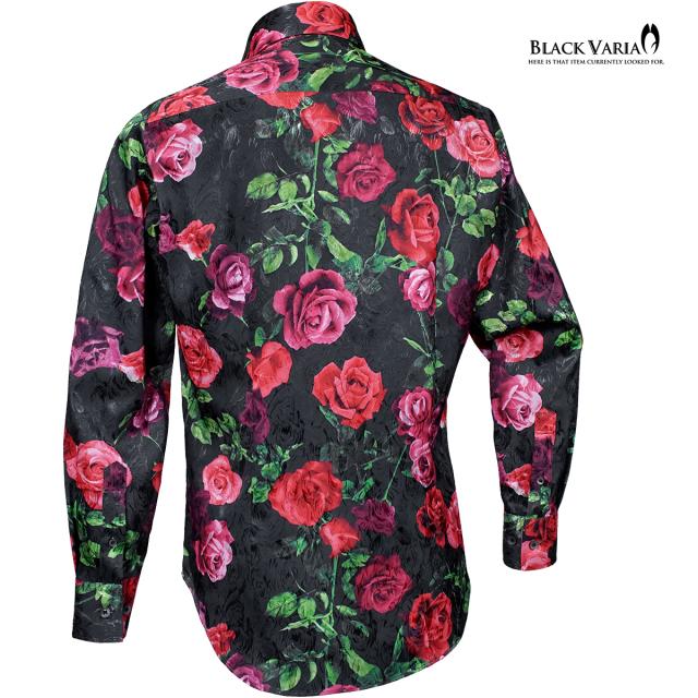 サテンシャツ ドレスシャツ メンズ ドゥエボットーニ 薔薇 花柄 ボタニカル レギュラーカラー ジャガード 日本製(ブラック黒) 251102 サテンシャツ ドレスシャツ メンズ ドゥエボットーニ 薔薇 花柄