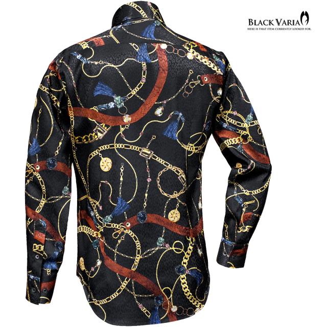 サテンシャツ ドレスシャツ メンズ ドゥエボットーニ チェーン柄 宝石