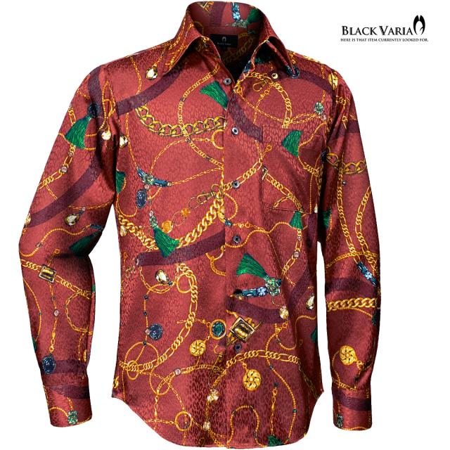 サテンシャツ ドレスシャツ メンズ ドゥエボットーニ チェーン柄 宝石