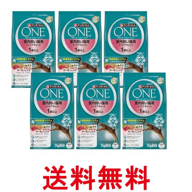6個セット ピュリナワン キャットフード 室内飼い猫用 インドアキャット 1歳以上 サーモン&amp;ツナ 2kg(500g×4袋) 送料無料