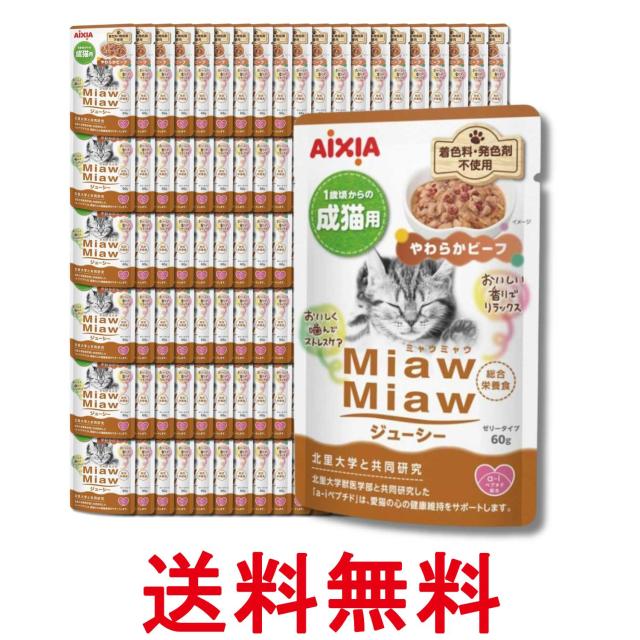 120個セット アイシア ミャウミャウ ジューシーやわらかビーフ 60g MiawMiaw AIXIA 送料無料