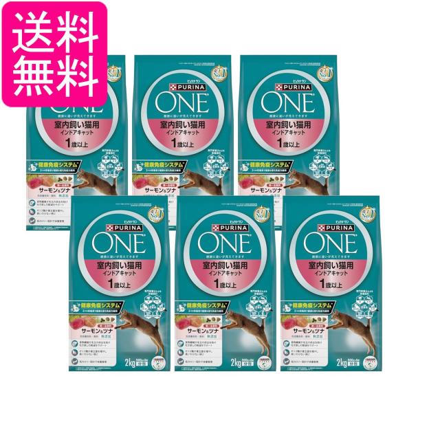6個セット ピュリナワン キャットフード 室内飼い猫用 インドアキャット 1歳以上 サーモン&amp;ツナ 2kg(500g×4袋) 送料無料