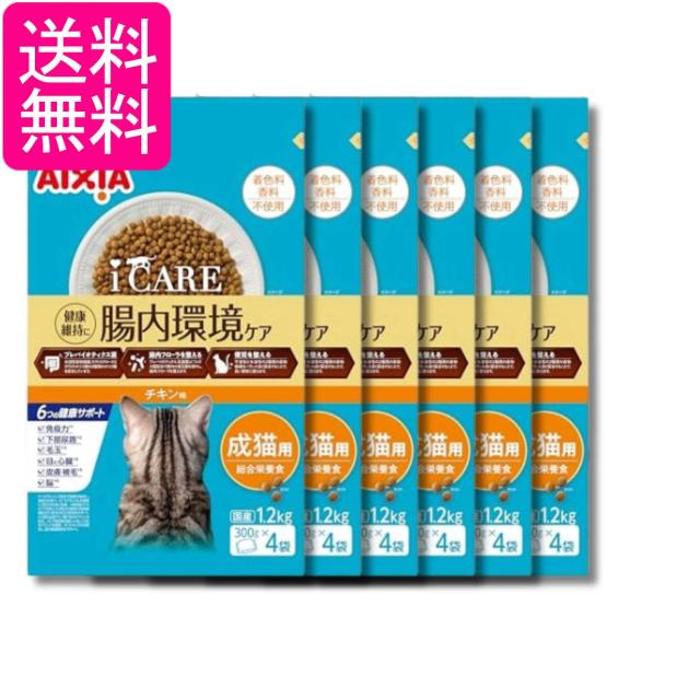 6個セット アイケア i CARE キャットドライ 成猫用 チキン味 1.2kg(300g×4袋) キャットフード 送料無料