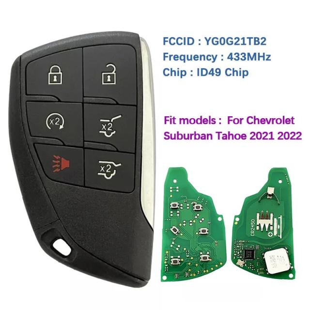 CN013029 純正交換用 6ボタン スマーティ カークリーナビ リモコンキー Chevrolet Suburban Tahoe 2021 モデル用 433MHz ID49チップ FCC ID YG0G21TB2 輸入品