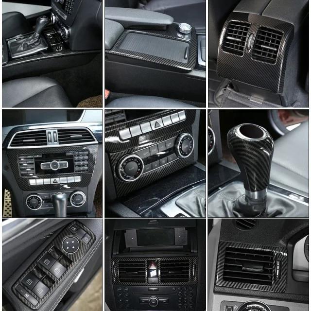 カーボンファイバー 車内装飾 トリムステッカー メルセデス・ベンツ Cクラス W204 C180 C200 2007-2013 アクセサリー 輸入品