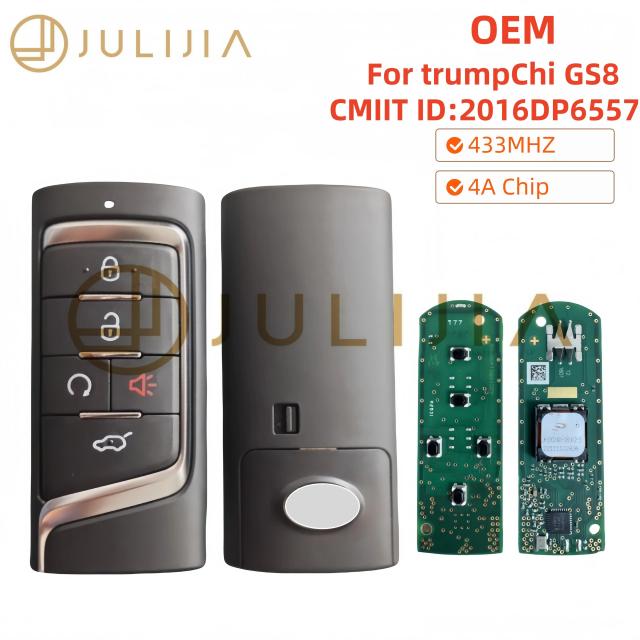 JULIJIA OEM スマートリモートキー 433MHz FSK 4Aチップ GACトランキー GS8 GS4 GS5 GS7 GM6 GM8 GS55 5ボタン A30 CMIIT ID: 2016DP6557対応 輸入品