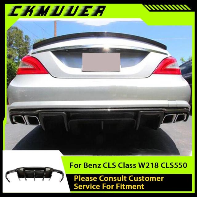 CKMUUER カーボンファイバー リアバンパーリップスポイラー メルセデスベンツ CLSクラス W218 CLS550 GLS63 AMG 2011-2017 フィン シャークスタイル ディフューザー 輸入品_7