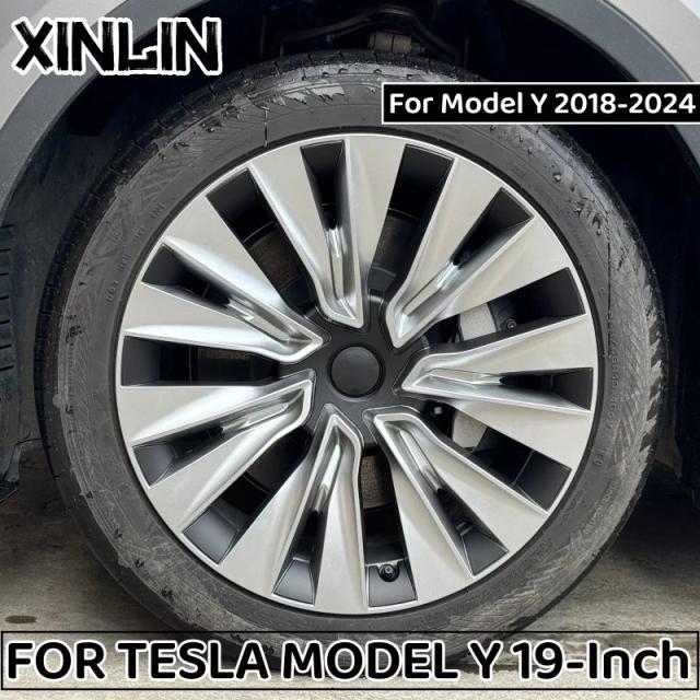 4個セット 19インチ ホイールハブキャップ フルリムカバー 高性能交換用ホイールキャップ アクセサリー Tesla Model Y 2018-2024 専用 輸入品