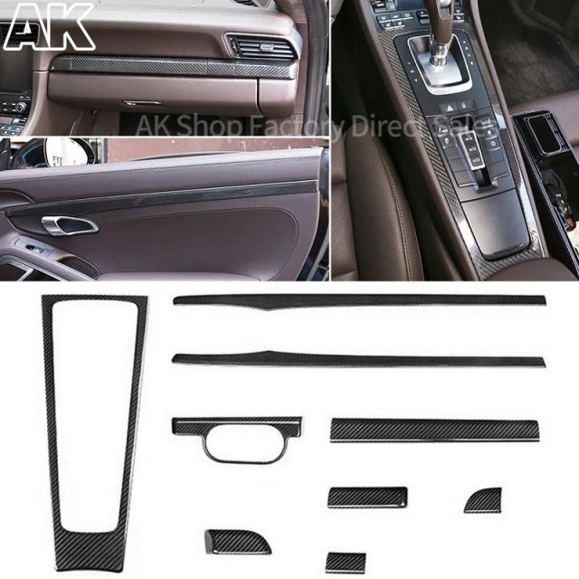 ポルシェ911 982 718 ボクスター カイマン 2012-2019 専用 リアルカーボンファイバー センターパネル ギアシフトパネル ドアパネルカバー トリム 輸入品