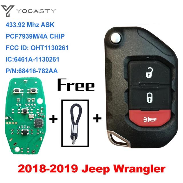 YOCASTY OHT1130261 68416-782AA 3ボタンキーレスフリップスマートキー 433MHz 純然たるPCF7939M手当て積み上げる 2018 2019 ジープ ラングラー用 68416-782AA インポート品