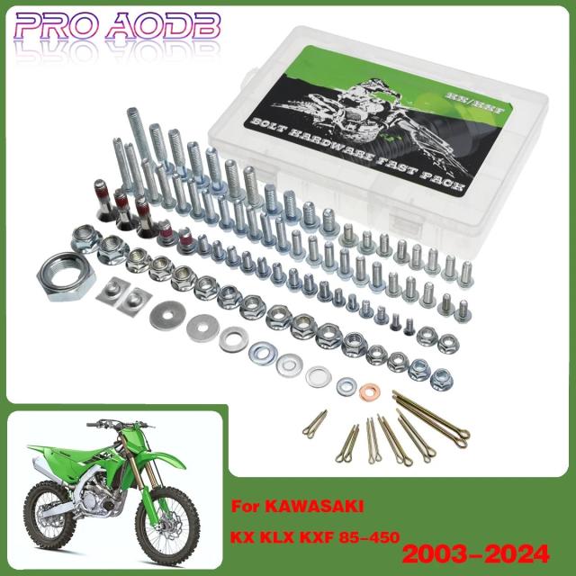 カワサキ KX KLX KXF 80 85 100 125 150 250 450 用 フェアリング・フェンダー スクリューボルト キットセット 2003-2025 モトクロス 輸入品