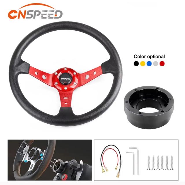 CNSPEED オートスポーツ ドリフトステアリングホイール 350mm 14インチ アダプタープレート付 70mm PCD ロジクール G29 G920 G923 対応 レーシングゲーム用 輸入品