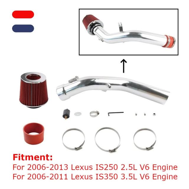 レクサスIS250 2.5L V6 / IS350 3.5L V6 専用 レーシングカー コールドエアインテークパイプ フィルターキット レッド/ブルー 輸入品